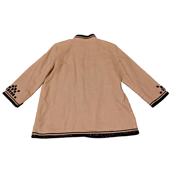 Linea Louis Dell'Olio Women Large Jacket 100% Linen Beaded Lined Tan - Picture 2 of 8